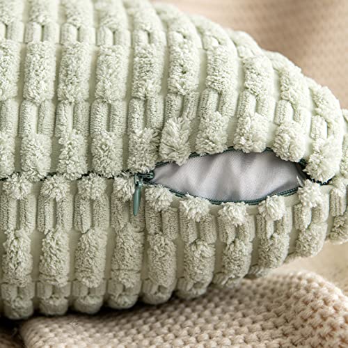 MIULEE Euro Sham Corduroy Decorative Throw Pillow Covers 24x24 Light Green