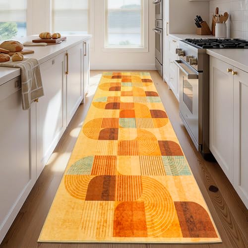 Washable Hallway Runner Rug, Non Slip Kitchen Rugs, Orange 2x10 Ft