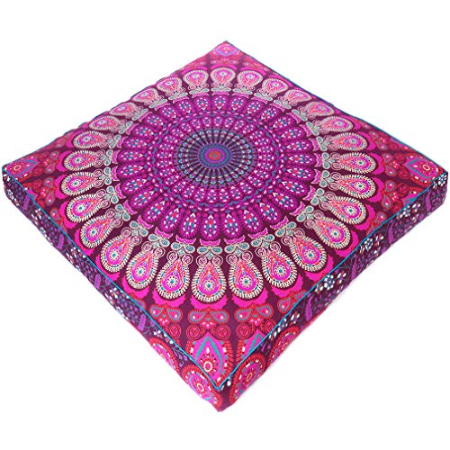 Mandala Floor Pillow Cover Meditation Cushion Seating Throw Hippie Round Colorful Decorative Bohemian Indian Pouf Ottoman Handmade Cover ONLY (Purple 1, 35" x 35")