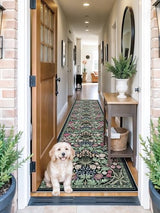 2x10 Floral Runner Rug for Hallways: Non-Slip Machine Washable Rugs Boho Soft Rugs for Kitchen,Laundry,Bedroom,Bathroom - Botanical Low Pile Indoor Carpet Runners with Rubber Backing 2x10 Dark Green
