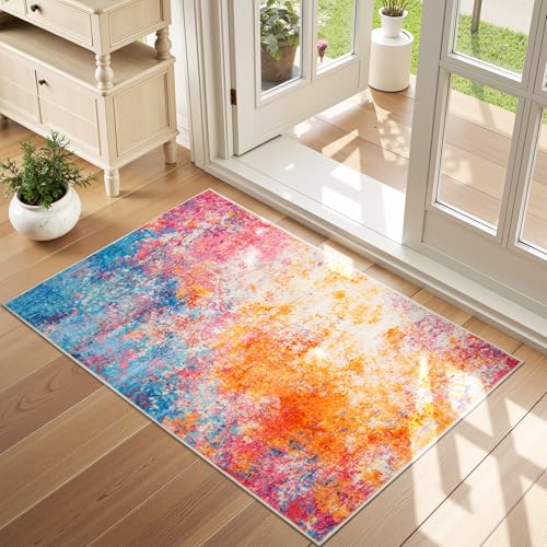 2x3 Washable Entryway Rugs, Small Throw Entry Rug Colorful Rainbow