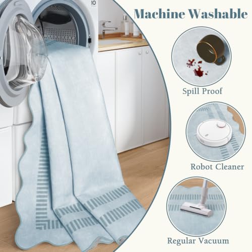 Washable Runner Rug 2.6x8 Kitchen Hallway Scalloped Rugs