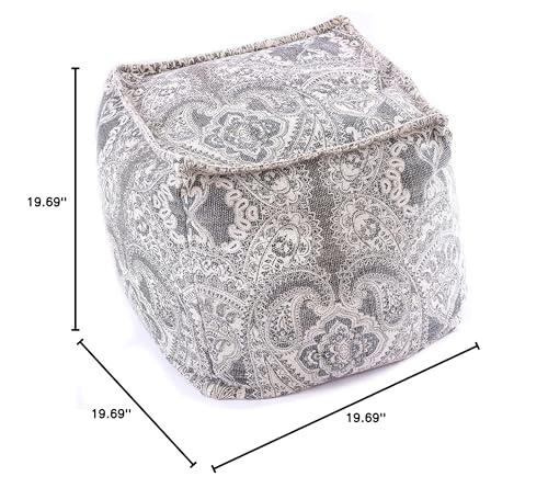 Mandala Life Art Pouf Ottoman - 20x20x20" - Foot Rest Stool - Gray Cube