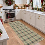 Green Christmas Runner Rug 2x5, Washable Rug for Hallway, Checkered Plaid