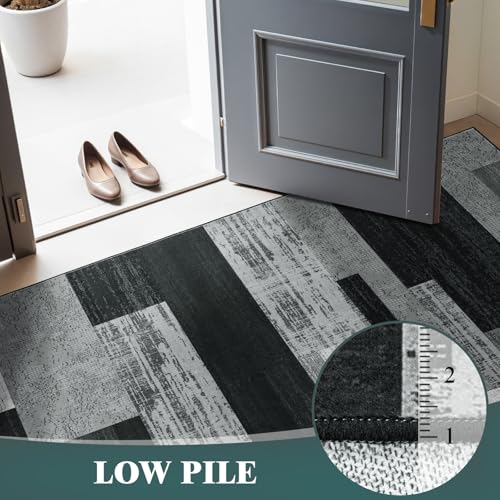 6x9 Washable Area Rugs for Living Room and Bedroom(6x9,Black&Gray)