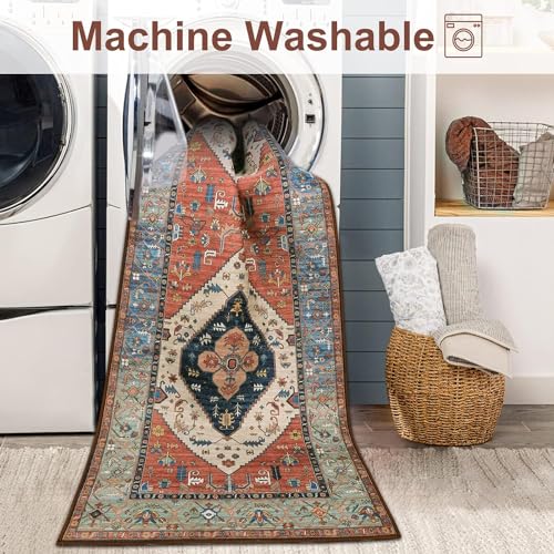 Boho Long Rugs for Hallway, 2.5x12 Carpet Runners for Hallway 12ft Ultra Thin, No Shedding Printed Long Kitchen Stair Runner Rug for Bedroom Bathroom
