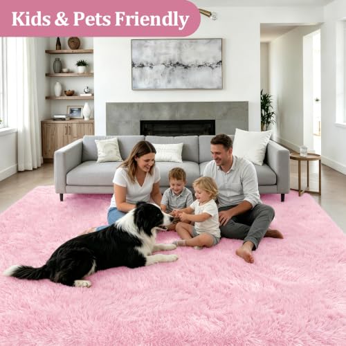 10x12 Area Rug Living Room Bedroom: Fluffy Plush Shag Carpet Pink