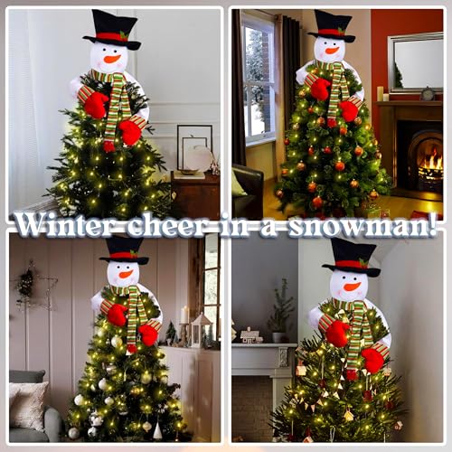 Christmas Tree Topper Snowman Hugger with Lights Strips - Xmas Holiday Winter Wonderland Party Decoration Ornament Supplies