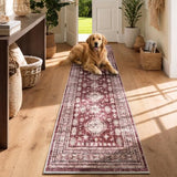2x6 Runner Rug Washable Non Slip Floor Mat for Entry, Hallway, Burgundy