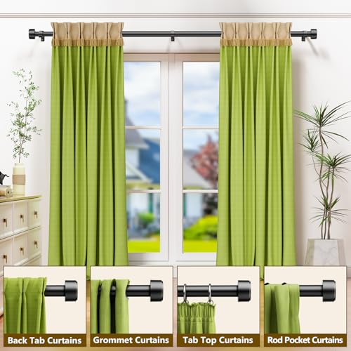 Curtain Rods for Windows 32-60 Inch, 1 Inch Adjustable Black Curtain Rod Set with Brackets, Easy Install