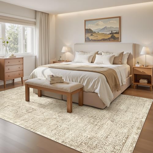 Soalmost 6x9 Area Rug for Living Room Washable Non-Slip Rugs Light Brown