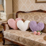 16" Creamy Pearl White Heart Pillow, Luxury 600GSM Rose Textured Faux Rabbit Fur, Super Matte Soft Aesthetic Decorative Throw Pillow for Couch Bed Sofa, Neutral Home Decor Heart Cushion