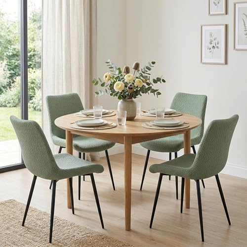 KRFOONN Jacquard Mid Century Modern Dining Chair Covers Set of 2 Stretch Armless Accent Side Chair Covers Soft Washable Dining Room Chair Slipcover for Kitchen Living Room Armless Side Chairs, Green
