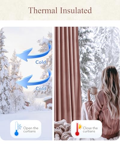 StangH Dusty Rose Pink Velvet Curtains 84 Inches, Super Soft Light Dimming Drapes for Nursery Girls Bedroom Elegant Thermal Insulated Panels with Energy Saving Design, W52 x L84, 2 Panels