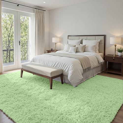 5x7 Fluffy Shag Area Rugs for Living Room Bedroom: Soft Carpet Mint Green