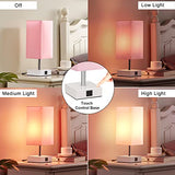 Touch Control Table Lamp with 2 USB Charging Ports, 3 Way Touch Lamps Beside Desk, Nightstand Lamp for Bedrooms Living Room, Pink Shade with White Base, LED Bulb Included(Pink)