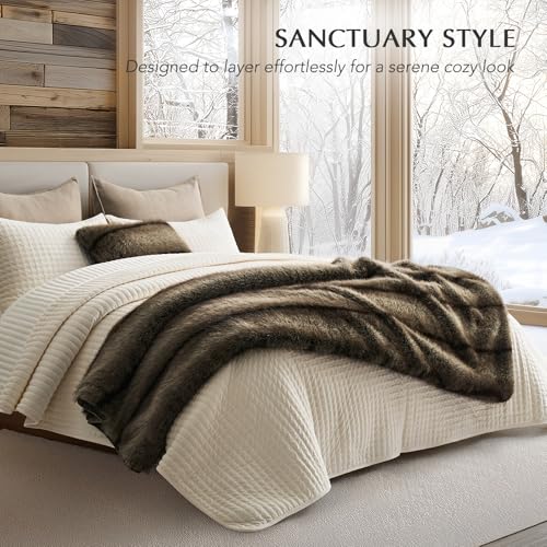 EVERGRACEHOME Luxury Faux Fur Throw Blanket, Soft Fluffy Faux Mink Blankets for Bed, Couch, Sofa, Thick Cozy Plush Warm Fur Throws with Reversible Velvet, Ombré Sable Brown, 50"x60"