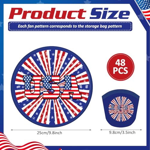 Gejoy 48 Pcs Independence Day Foldable Fan 4th of July Red White and Blue Handheld Round Patriotic Folding Flying Disc for Daily Use Festival Wedding Party Favors Decorations Portable, 8 Style