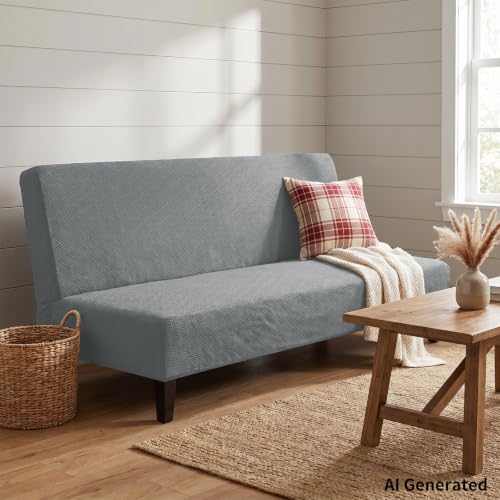 XINEAGE 2026 New Futon Cover Full Size Stretch Armless Sofa Bed Cover Anti-Slip Furniture Protector Without Armrests Futon Slipcover with Elastic Bottom (67"-82", Light Gray)