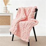 Chunky Knit Blanket Throw 40"×40", Chenille Throw Blankets, Handmade Warm & Cozy Blanket Couch Bed Home Decor, Soft Breathable Fleece Banket, Christmas for Couch Bed Sofa Best Gift (Pink)