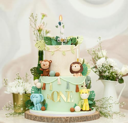 Wild Animal Number 1 Candle for Boys Girls, Wild One Cake Topper, First Birthday Decorations for Boy Girl, Jungle Safari Theme Party Supplies