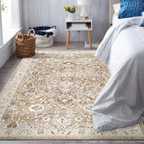 LOKHOM 3x5 Washable Area Rug, Boho Floral Non-Slip Kitchen Area Mat, Beige