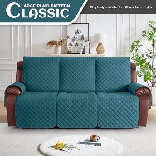 KinCam 100% Waterproof Recliner Loveseat Cover with Console X1, Recliner Couch Covers X1, Recliner Chair Covers X1(Peacock Blue)