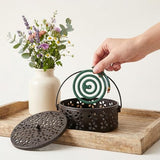 4 Pcs Portable Mosquito Coil Holder with Lid, Round Heat-Resistant Iron Alloy Incense Burner Box for Outdoor Camping, Balcony, Patio, Travel (Bronze)