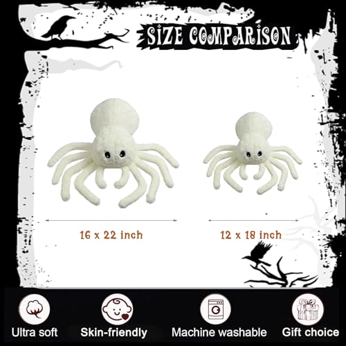 YRXRUS Halloween Spider Pillows, Spider Shaped Throw Pillow for Happy Halloween Decoration, White Plush Gifts, Extra-Large 16x22 in Cute Soft Rabbit Fur Pillow for Fall Pillows