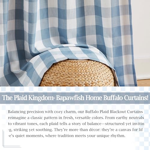 Buffalo Plaid Full Blackout Curtain Panels 84 Inches Length,Dusty Blue and White Farmhouse Drapes,Thermal Insulated Window Treatment for Bedroom Living Room,Rod Pocket Back Tabs,40"Wx84"Lx2