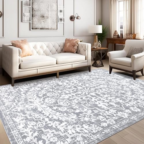 Pauwer 5x7 Area Rugs for Living Room, Non Slip Washable Rug,Grey White