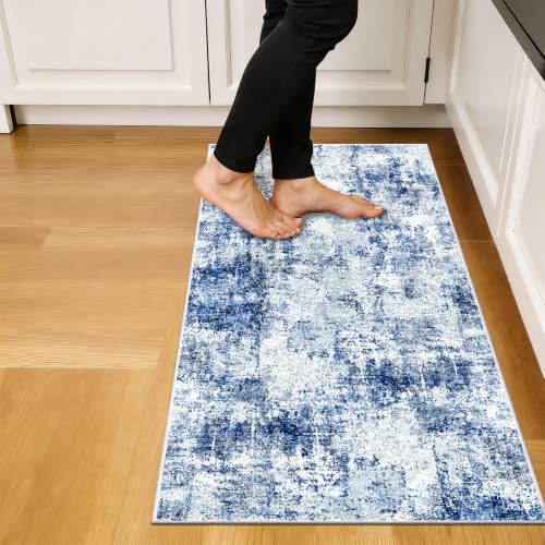 2x4 Washable Rug Non Slip Small Runner Rugs Blue