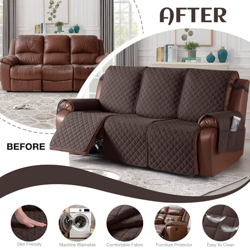 KinCam 100% Waterproof Recliner Loveseat Cover with Console X1, Recliner Couch Covers X1, Recliner Chair Covers X1(Chocolate)