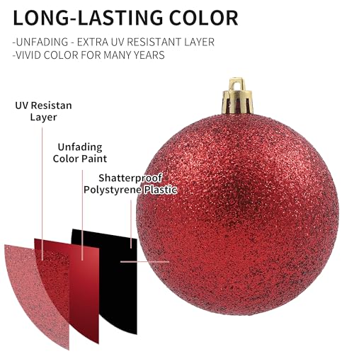 LANGXUN 36pcs Red Christmas Tree Decorations Balls, Bolas De Navidad, 2025 Christmas Decor, Indoor Outdoor Shatterproof Christmas Ornaments, Xmars Party Wedding Suppiles