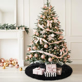 MACTING Faux Fur Christmas Tree Skirt 28 Inch Black Plush Skirt Fluffy Soft Double Layer Small Tree Mat Base Cover for Merry Christmas Party Holiday Home Indoor Halloween Xmas Tree Decorations