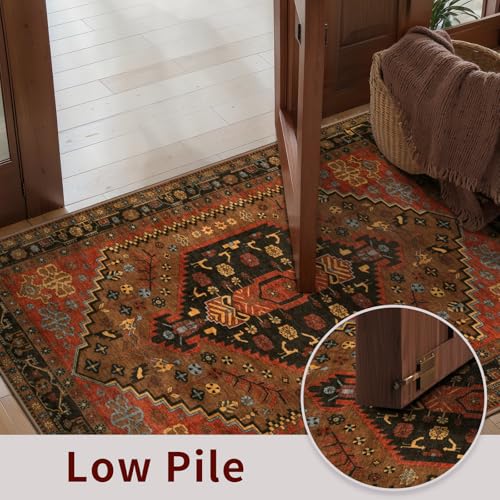 Ciicool Small Area Rug, 2x3ft Red Boho Rug, Ultra Soft Entry Rugs for Entryway, Non-Slip Washable Rugs Oriental Low-Pile Indoor Mat Floor Carpet for Entrance Bedroom Kitchen Bathroom Foyer Decor
