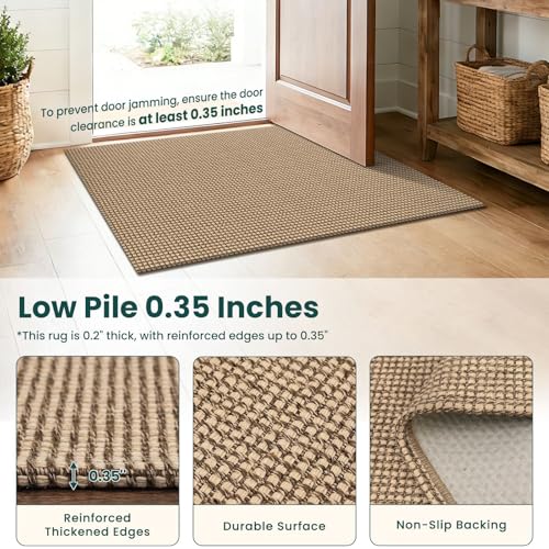 KOZYFLY Boho Rugs for Entryway 3x5 ft Washable Area Rug Non Slip Rubber Backed Entry Rug Woven Indoor Door Mat Cotton Kitchen Rugs Floor Carpet for Entryway, Foyer, Backdoor, Orange Beige/Tan/Brown