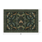 Hazo Haus 2x3 Entry Way Rugs Indoor - Dark Green Small Throw Rug for Kitchen, Bathroom, Insect Boho Design, Washable Non Slip Stain Resistant