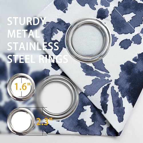 DriftAway Julia Blackout Curtains for Bedroom Navy Floral Watercolor Pattern Double Layer Thermal Insulated Sound Reducing Room Darkening Drapes for Living Room Grommet 2 Panels Each W52 x L84 Navy