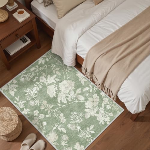 Soalmost Floral Washable Rugs 2x3, Soft Doormat for Entryway Green