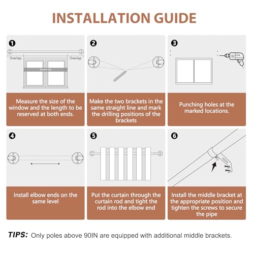 30-120 Inch Wrap Around Curtain Rod 1" Diameter for 30-114 Windows, Adjustable Curtains Rod, Bronze Industrial Curtain Rods for Windows Heavy Duty Window Treatment Rods for Blackout Curtains 1 Pack