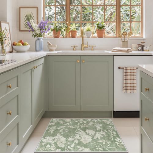 Soalmost Floral Washable Rugs 2x3, Soft Doormat for Entryway Green