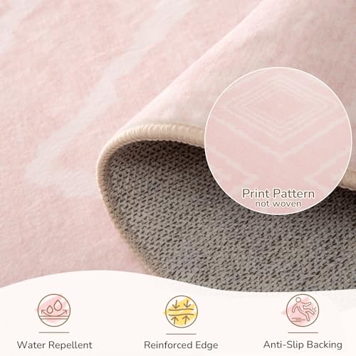 BESTSWEETIE Area Rug 5x7 Rug Machine Washable Non-Slip Low Pile Print Pattern Western Rug for Living Room Bedroom Entryway Tribal Series -Light Pink/Cream