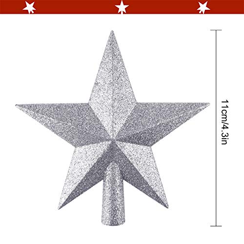 FEPITO Glitter Star Mini Christmas Tree Topper Shatter-Proof Small Christmas Tree Decoration Treetop for Holiday Ornament or Home Décor (Silver, 4.3 inches)