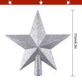 FEPITO Glitter Star Mini Christmas Tree Topper Shatter-Proof Small Christmas Tree Decoration Treetop for Holiday Ornament or Home Décor (Silver, 4.3 inches)