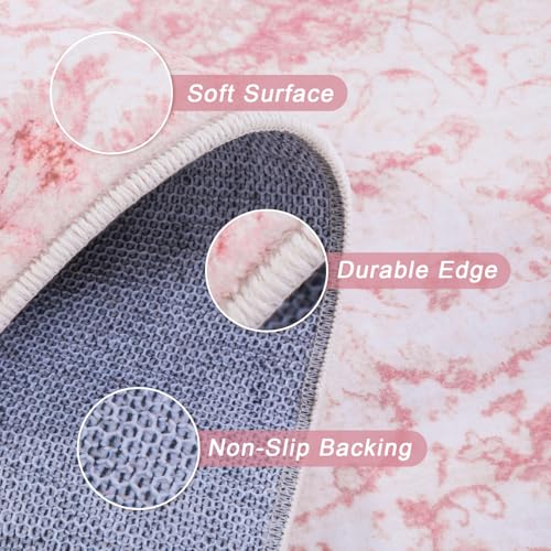 Sofrug Area Rug 5x7 - Vintage Floral Honeycomb Non Slip Backing Carpet - Pink Softer Thicker Faux Wool Rug - Foldable & Machine Washable Rugs for Living Room Bedroom Nursery Room Home Office