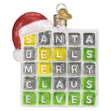 Old World Christmas Merry Words Glass Blown Ornament for Christmas Tree, Handcrafted Holiday Decoration, Holiday Collection
