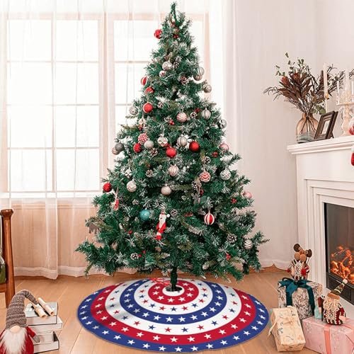4th of July Decoratios for Tree Skirt Gnome Stars Patriotic America Memorial Day 36in Holiday Tree Skirt Decor for Party Indoor Home