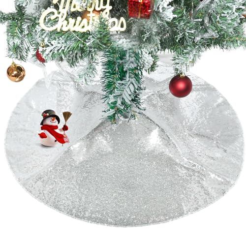 PartyDelight Silver Christmas Tree Skirt 36 inch Sequin Sparkly Base Cover for Merry Christmas Party Holiday Home Indoor Xmas Tree Decorations