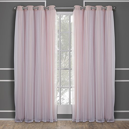 TOWN & COUNTRY LUXE Talia Double Layer Indoor Curtains, Sheer and Room Darkening Blackout, Grommet Top, Energy Efficient, 2-Pack Set, 52"x84", Rose Blush